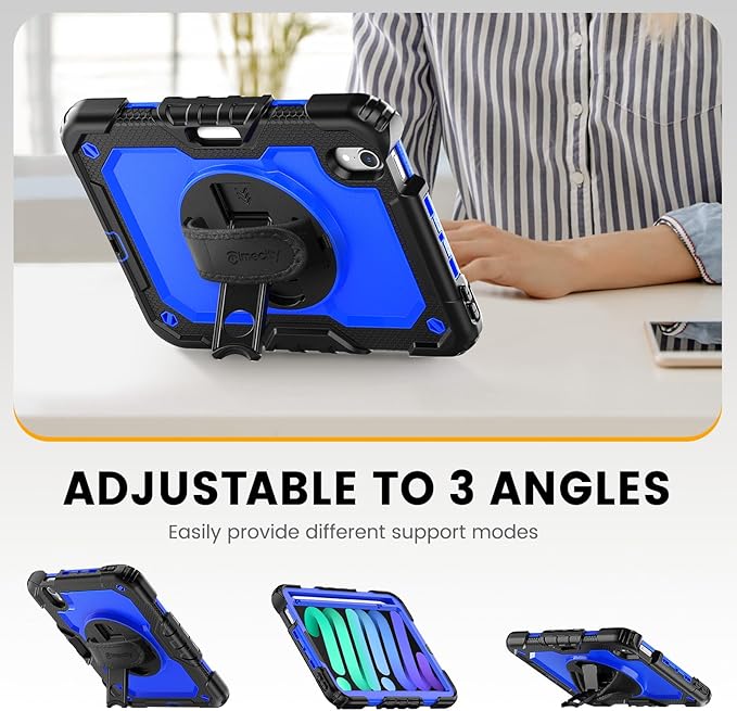 Timecity Case for iPad mini 7 (A17 Pro) 2024/ Mini 6 2021 8.3 inch, Full-Body Drop Protection Case with Screen Protector Pencil Holder&Rotating Stand Hand Strap for iPad mini 7th/6th Gen-Dark Blue