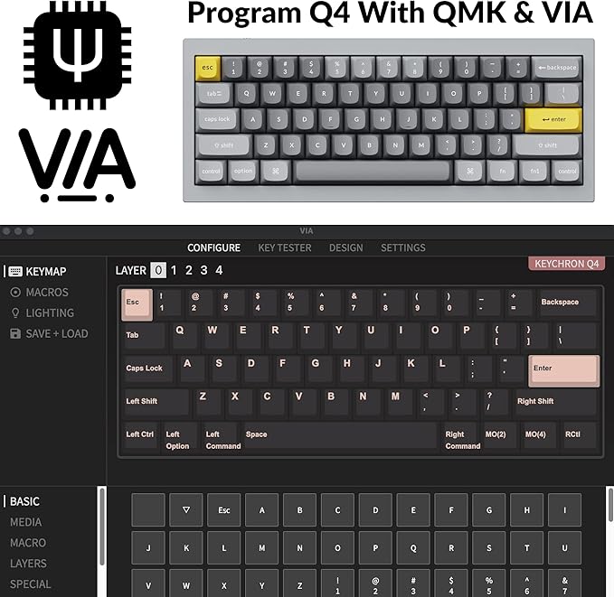 Keychron Q4 Wired Custom Mechanical Keyboard, QMK/VIA Programmable Macro, Full Aluminum, Hot-Swappable Gateron G Pro Brown Switch, 60% Layout Double Gasket Compatible with Mac and Windows - Blue