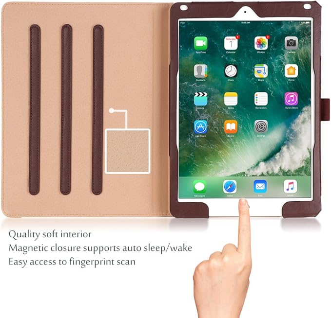 ProCase for iPad 9.7 Inch iPad 6th/5th Generation Case 2018 2017/iPad Air 2/Air 1 Case, Premium PU Leather Folio Corner Protection Multi-Angle Viewing Stand Cover with Front Pocket Pen Loop -Brown