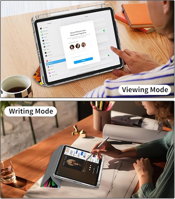 Slim Case for iPad Air 11 Inch M3 (2025)/ M2 (2024), iPad Air 10.9" 5th/4th Generation Case 2022/2020 with Pencil Holder, Trifold Stand Transparent Clear Back Cover, Blue Bows