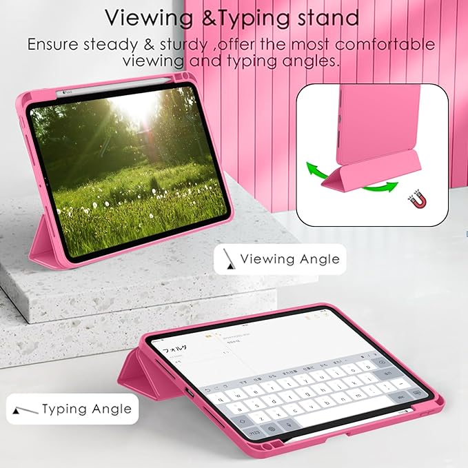 ZryXal iPad Pro 11 Inch Case (M5) 2025/ (M4) 2024 (Model: A2836/A2837/A3006), Trifold Stand Smart Cover with Pencil Holder and Soft TPU Back, Auto Wake/Sleep (New Peach Red)