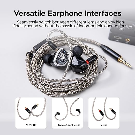 Linsoul Tripowin Zonie HiFi in-Ear Monitor Upgrade Cable, with Omni Mic, 16-Core Silver-Plated SPC Earphone Cable, Type-C/3.5mm Options, 1.25m SPC Tangle-Free Wire for Audiophiles(3.5MM,MMCX)