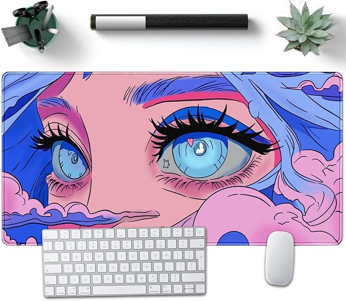 Anime Girl Loving Eye Desk Mat Desk Mat Pink Desk Pad Aesthetic Japanese Mouse Pad Large XXL Gaming Mousepad Computer Keyboard Mat Desk Matt for Desktop Office Decor Deskmat 31.5 X15.7In