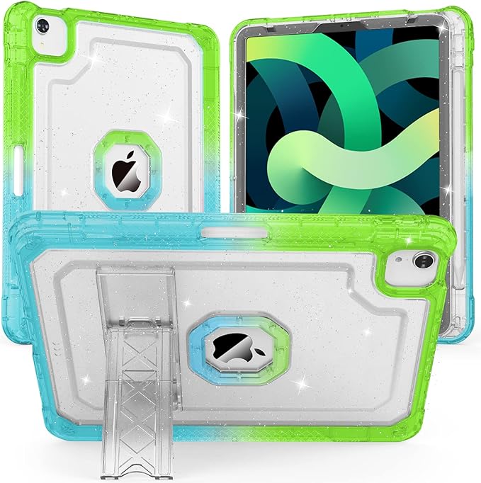 ZoneFoker Case for iPad Air 5th/ 4th Generation Case (2022/2020) 10.9'', for iPad Pro 11 Inch (4th/3rd/2nd/1st Gen), Hard Slim Cover for iPad Air 5 4 th with Pencil Holder/Stand, Green to Blue Glitter