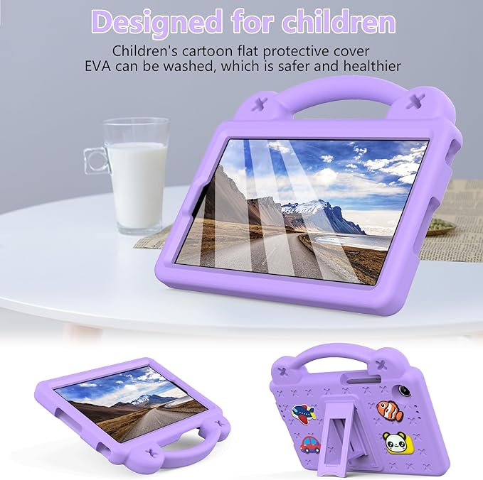 AKABEILA Compatible with Lenovo Tab One 2025 8.7 inch Tablet Case, Kids Friendly Universal Lightweight Shockproof Protective Case with Shoulder Strap & Stand Handle Light Purple