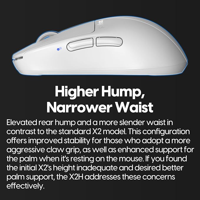Pulsar Gaming Gears X2H Wireless Gaming Mouse, Ultra Lightweight 1.90 oz (54 g), Symmetrical, Optical Switch, 2.4 Ghz 1 ms, 26000 DPI, PAW3395 Sensor (Medium, Wireless, White)