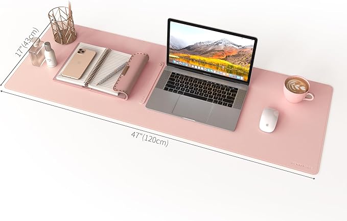 RENMTURE Dual-Sided Mouse Pad, Natural Cork & PU Leather Large Desk Pad for Office and Home Work, Desk Protector Non-Slip, Waterproof, Easy Clean (Pink, 47"x17")