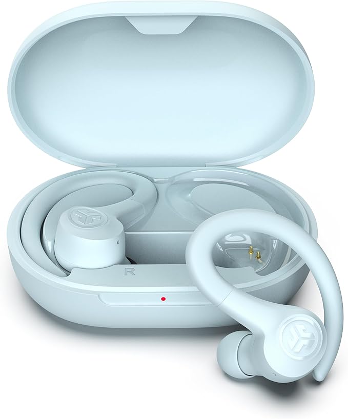 JLab Go Sport+ Wireless Workout Earbuds with C3 Clear Calling, Secure Earhook Sport Design, 35+ Hour Bluetooth Playtime, 3 EQ Sound Settings, Light Blue