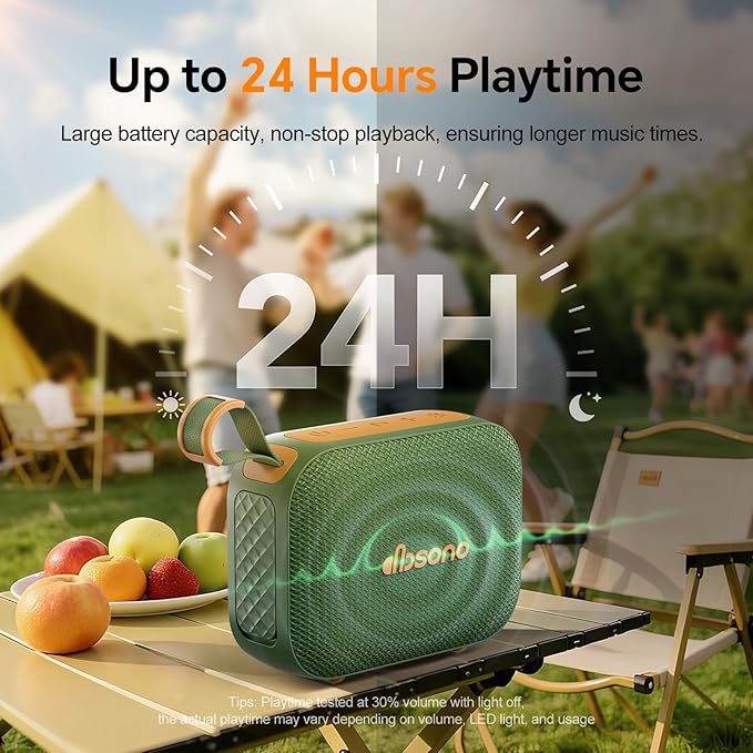 dbsono Portable Bluetooth Speaker Waterproof Gift: IPX5 HD Sound Up to 24H Playtime, TWS Pairing, Wireless Speakers with Lights, Mom Gifts, Outdoor|Travel| Camping|Pool|Beach Essentials-Dark Green