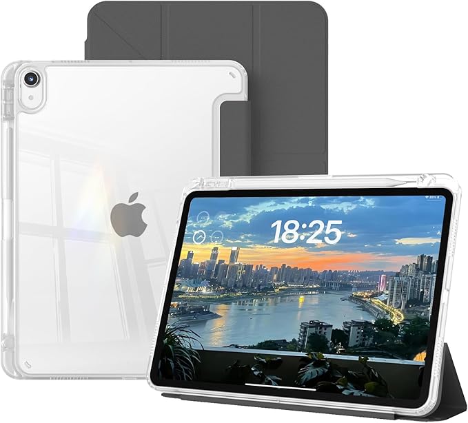 Clear Case for iPad mini 7 A17 Pro 8.3 Inch, iPad mini 7th/6th Generation Case (2024/2021),Slim Shockproof Transparent Back,Y-Shaped Mutil Angles Folding,Supports Pencil Pro&USB-C (Black)