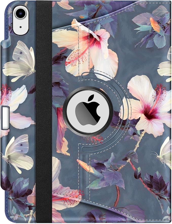 Fintie Rotating Case for iPad Air 11-inch M4/M3/M2 (2026/2025/2024), iPad Air 5th (2022) / 4th Generation 10.9 Inch - 360 Degree Rotating Protective Stand Cover with Pencil Holder, Hibiscus