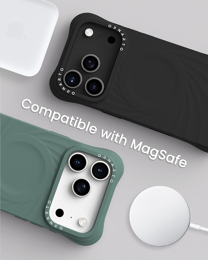 ORNARTO Vortuxe for iPhone 17 Pro Case 6.3" | 2X MIL-STD Protection | Camera Control Button | Compatible with MagSafe | Sleek Aesthetic Liquid Silicone Phone Cover | Black