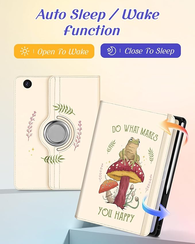 Kidcube for Samsung Galaxy Tab A9 Plus Case 11 Inch - for Women Girls Kids Cute Rotating Stand Folio Cover with Pencil Holder & Card Slot Cool Frog Mushroom Design for Samsung A9 Plus Tablet Cases