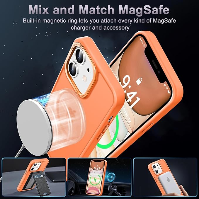 Newfuture Designed for iPhone 11 Case with Strong Magnetic [13 FT Military Drop Protection] [Compatible with Magsafe] Slim Translucent Matte Shockproof with Anti-Fingerprint Phone Case, Orange