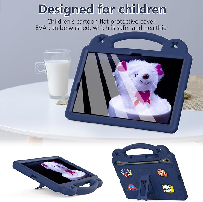 AKABEILA Compatible with Samsung Galaxy Tab S7 2020/S8 2022/Tab S9 2023 11 inch/Tab S9 FE 2023 11 inch Tablet Case, Kids Case with Shoulder Strap & Stand Handle & Pen Tray Navy Blue