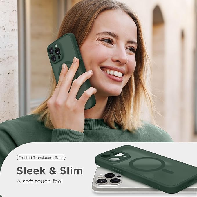 CAPRARO CAPRRO Magnetic for iPhone 13 Pro Max Case, [Compatible with MagSafe] [Full Camera Protection] Shockproof Protective Slim Translucent Matte Phone Case for iPhone 13 Pro Max 6.7'', Deep Green