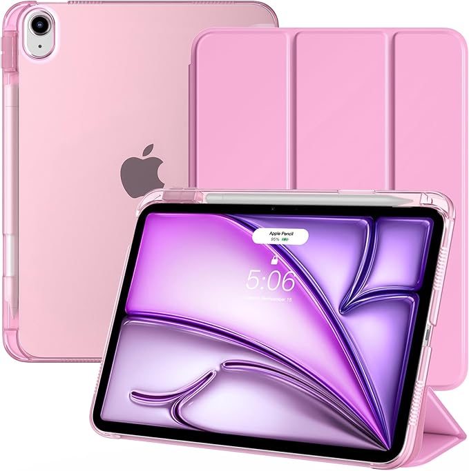 TiMOVO Case for iPad Air 11 Inch M4 2026/M3 2025/M2 2024, iPad Air 5th Generation 2022/4th Gen 2020 10.9 Inch with Pencil Holder, Stand Cover with Translucent Back, Auto Wake/Sleep, Flowers Pink