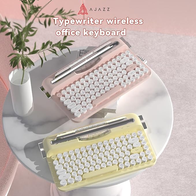 Ajazz AF84 Wireless Membrane Silent Typewriter Keyboard, Bluetooth/2.4G Dual-Mode Connection, Cute Retro Aesthetic Design with Integrated Stand for Tablet, Phone, PC and Win/Mac/Android Black