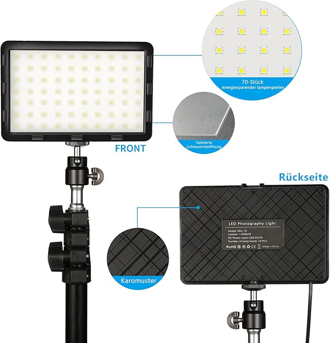 Photography Video Lighting Kit, LED Studio Streaming Lights W/70 Beads & Color Filter for Camera Photo Desktop Computer Conference Game Stream YouTube TikTok Portrait Shooting Pack of 2