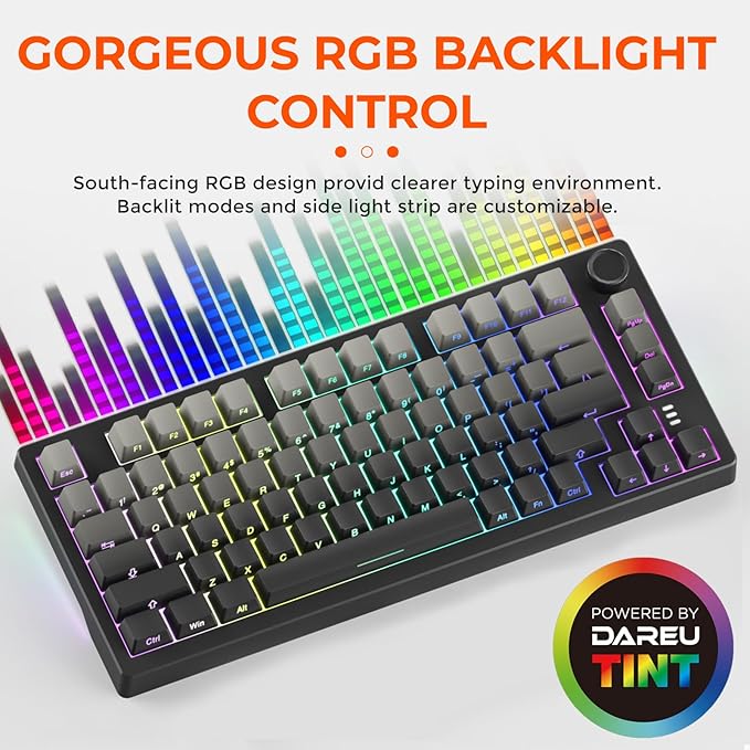 DAREU EK75PRO Wireless Mechanical Keyboard,75% Hot Swap Creamy Gaming Keyboard with Knob,RGB Backlit,Gasket Custom Structure,Side Printed PBT Keycaps,2.4Ghz/BT5.1/USB-C, for Win/MAC