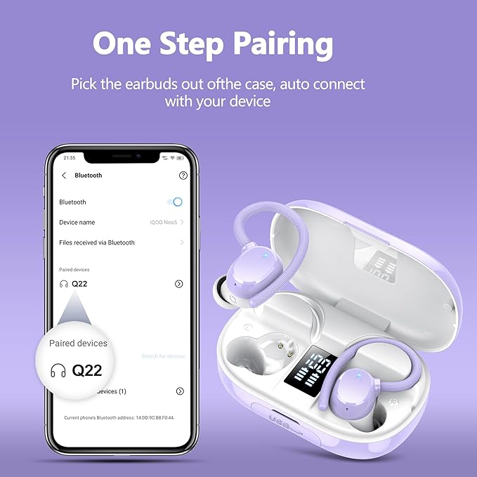 hadbleng Wireless Bluetooth Earbuds Sport 128H Playtime New Bluetooth 5.3 Headphones with LED Display Powerful Bass Over Ear Earphones with Earhooks IP7 Waterproof for Gym/Running/Workout