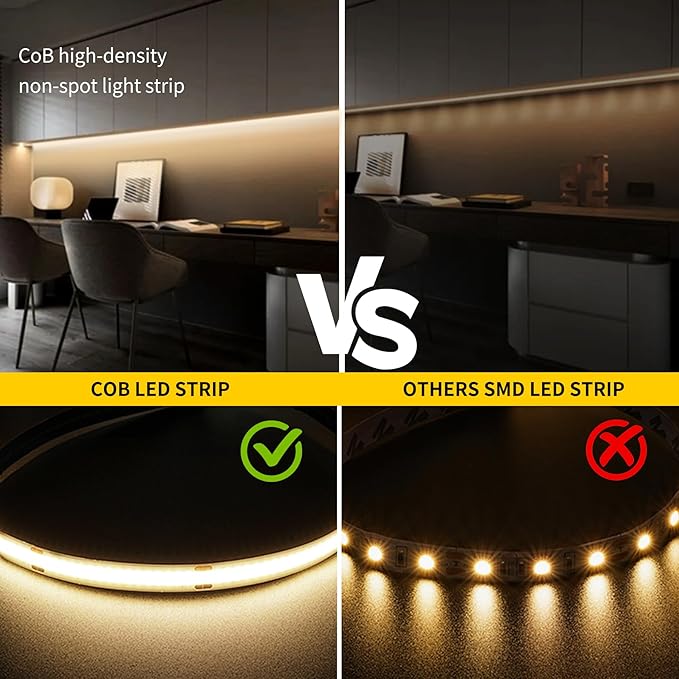 Pandery COB LED Strip Lights Natural White,24V Dimmable led Light Strip KIT with Remote and app Control,4000K 32.8FT/2 * 5m 8mm Wide Ra>90 Cuttable Flexible Strip Lights for Bedroom,Wardrobe,Cabinet