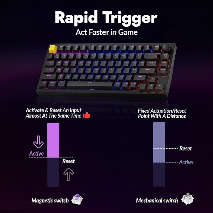 LEMOKEY P1 HE 75% Wireless Custom Mechanical Gaming Keyboard with Gateron Double-Rail Magnetic Switches Knob Version, QMK 2.4 GHz Bluetooth 5.2 RGB Backlight Compatible with Mac Windows Linux-Black