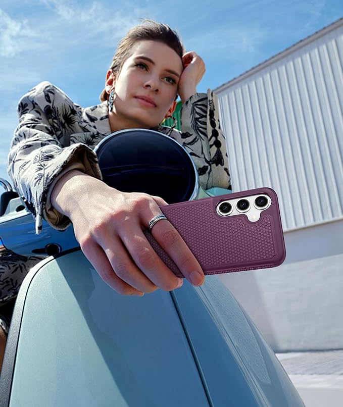 FNTCASE for Samsung Galaxy S25-Plus Case: S24-Plus Dual Layer Heavy Duty Phone Protective Cover Shockproof Rugged with Non-Slip Textured - Military Drop Protection Bumper - 6.7 inch (Burgundy Purple)