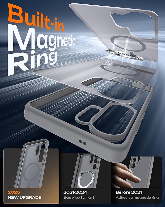 TOCOL for Samsung Galaxy S26 Ultra Case, Built-in Magnetic Ring, Drop Protection, Slim Translucent Matte Phone Case for Galaxy S26 Ultra 6.9 inch (Gray)