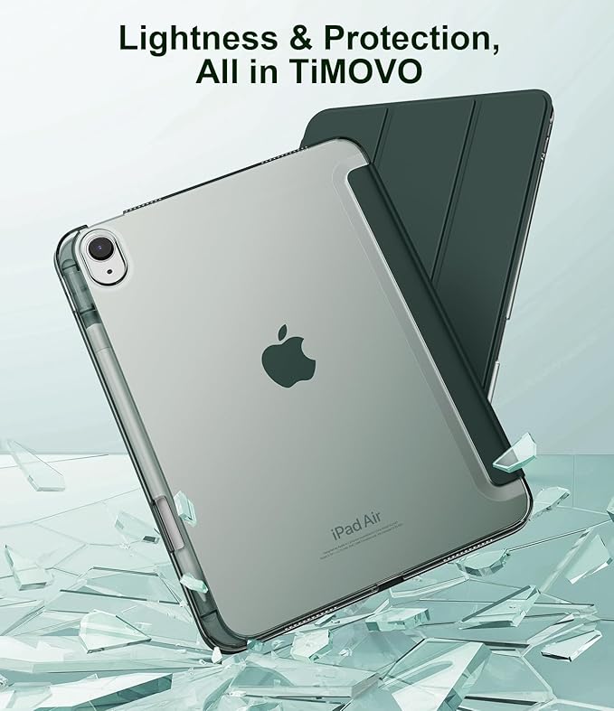 TiMOVO Case for iPad Air 11 Inch M4 2026/M3 2025/M2 2024, iPad Air 5th Generation 2022/4th Gen 2020 10.9 Inch with Pencil Holder, Stand Cover with Translucent Back, Auto Wake/Sleep, Midnight Green
