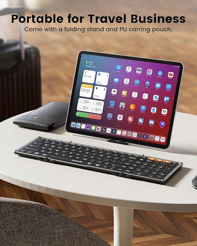 ProtoArc Backlit Foldable Keyboard, XK01 Plus Folding Portable Bluetooth Keyboard for Travel, True Full Size External Wireless Keyboards with Backlight for iPad Tablet Smartphone Laptop - Gray