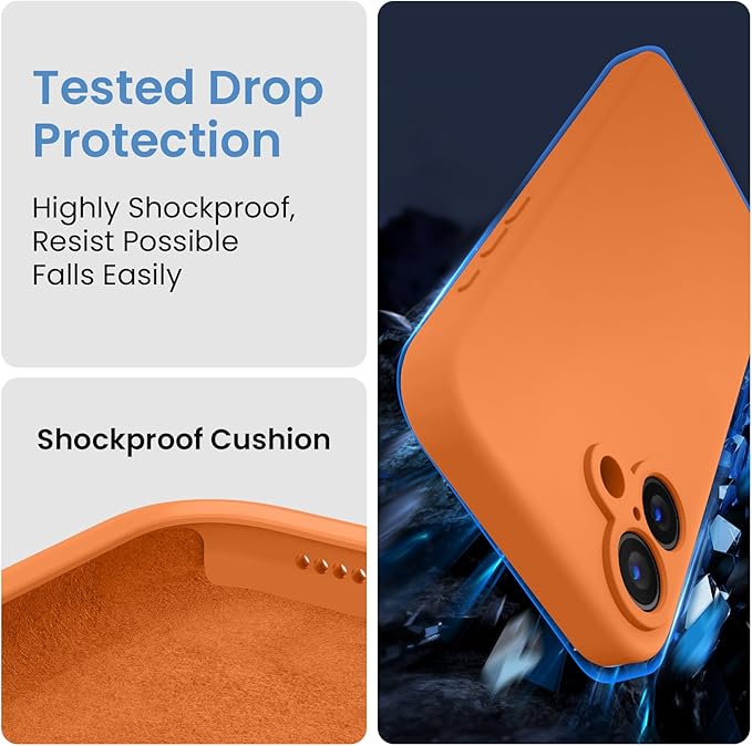 FireNova Designed for iPhone 16 Plus Case, Silicone Upgraded [Camera Protection] Case, Soft Anti-Scratch Microfiber Lining Inside, 6.7 inch, Kumquat