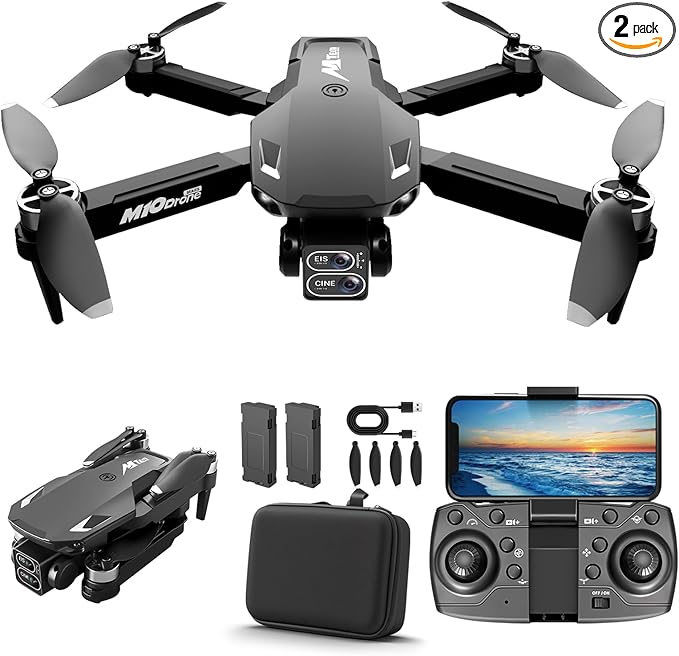 Drone with Camera for Adults Kids 2k One-Key Take Off/Landing FPV RC Drone with Camera for Beginners Headless Mode, 3 Speeds, 360° Flip, 2 Batteries Mini Drone for Adults Black