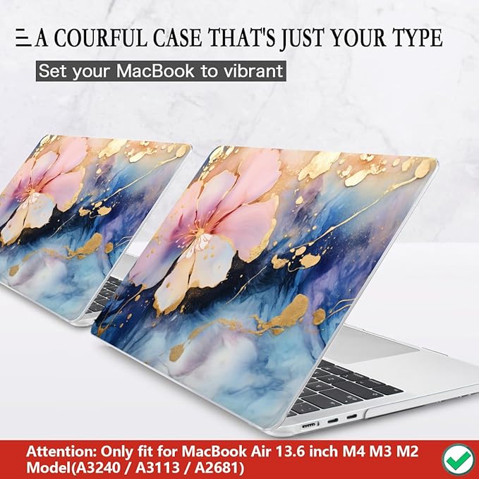 CISSOOK Compatible with MacBook Air 13.6 inch Case M2 M3 M4 M5 Release 2026 2025 2024 2023 2022, Hard Shell Case Keyboard Cover for MacBook Air 13 inch A3449 A3240 A3113 A2681, Marble Flower