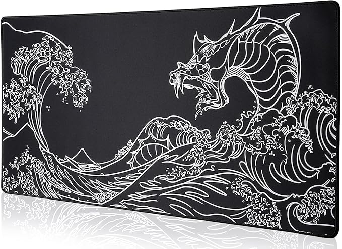 Waterproof Mouse Pad, Japanese Sea Wave Large Keyboard Pad with Anti-Slip Base, Extended Kanagawa Mat Desk Pad, for Gamer, Office & Home, Off to College/Back to School, 35.43"x15.75"