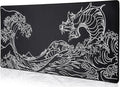 Waterproof Mouse Pad, Japanese Sea Wave Large Keyboard Pad with Anti-Slip Base, Extended Kanagawa Mat Desk Pad, for Gamer, Office & Home, Off to College/Back to School, 35.43"x15.75"
