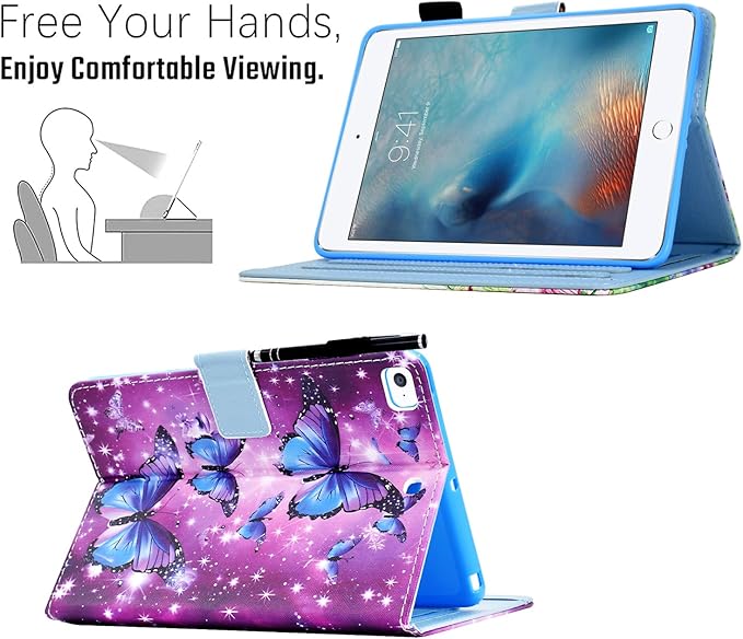 for iPad 9.7 inch Case iPad 6th/5th Generation Case 2018 2017, PU Leather Folio Stand Cute Cover for iPad 9.7 inch/iPad Pro 9.7/iPad Air 2/iPad Air 1, Auto Sleep/Wake, Sparkling Butterfly