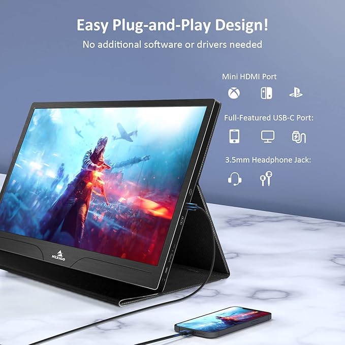 NexiGo 4K Portable Monitor 17.3 Inch, 400 Nits, FreeSync, 100% Adobe RGB, HDR IPS Display, Dual Speakers Eye Care Screen with OTG Expansion, for Laptop PC/MAC/Console/PS5, VESA & Smart Cover