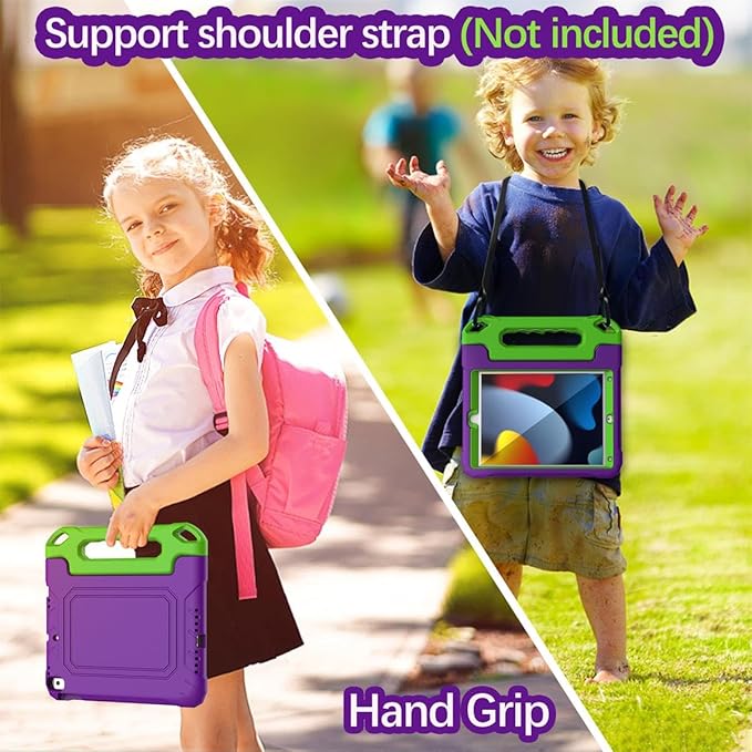 YIHE Kids Case for iPad 10.2 Inch 9th/8th/7th Generation 2021/2020/2019, iPad Pro 10.5 & iPad Air 3, Shockproof Handle Stand Kids Case with Screen Protector for iPad 10.2/10.5 Inch, Purple&Green