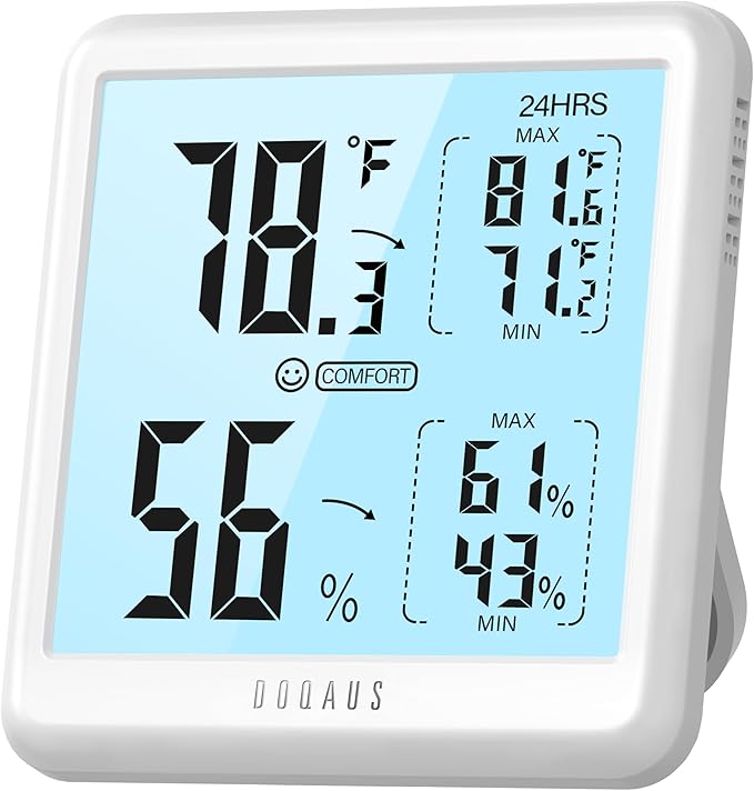 DOQAUS Digital Hygrometer Indoor Thermometer for House, Room Thermometer with 3s Fast Refresh & Max Min Records, Temperature Monitor Humidity Meter with Backlight, White