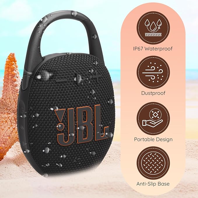 JBL Clip 5 Portable Bluetooth Speaker, IP67 Waterproof & Dustproof, Long-Lasting Battery - Blue - Boomph's Comprehensive Ultimate Performance Cloth Solution for Your On-The-Go Sound Experience
