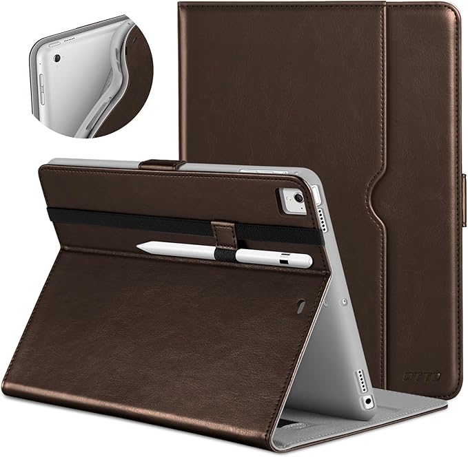 DTTO for iPad 9.7 Inch 5th/6th Generation 2018/2017 Case with Apple Pencil Holder, Premium Leather Folio Stand Cover Case for Apple iPad 9.7 inch, Also Fit iPad Pro 9.7/Air 2/Air - Dark Brown
