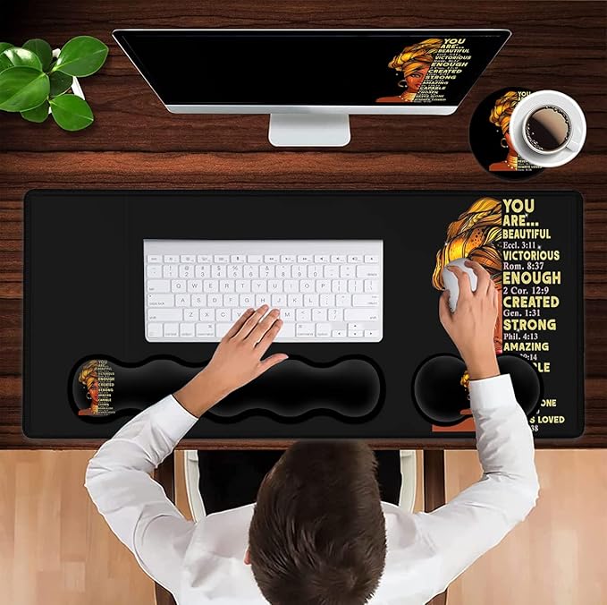 Large Mouse Pad with Wrist Support Ergonomic Memory Foam Keyboard Wrist Support & Non-Slip Mouse Wrist Rest,Extended Gaming Mouse Pads,for Laptop Office Desk Mat African Art Black Queen Anime Pattern