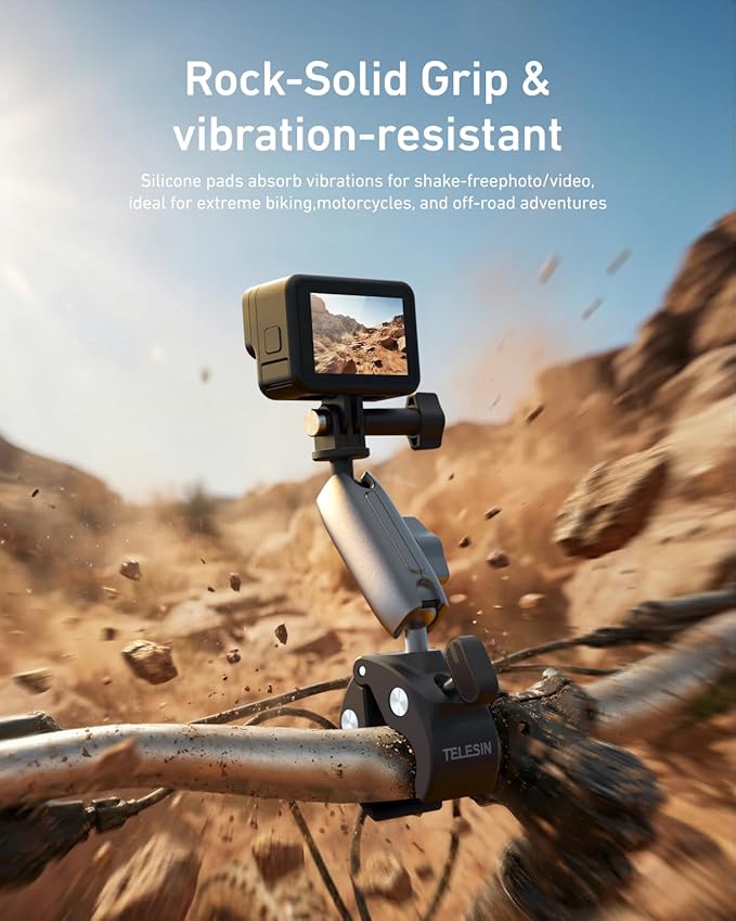 TELESIN Super Clamp Camera Mount with 360° Dual Ball Head, Bike/Bicycle/Motorcycle Handlebar Mount for DJI Osmo Pocket 4/ DJI Osmo Action 6/ Action 5 Pro/Osmo Nano/Action 4/Hero 13 12 11/Insta 360 X5