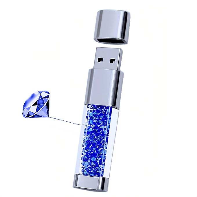 128GB Jewelry Crystal Lipstick USB Flash Drive,High Speed Memory Stick,Blue