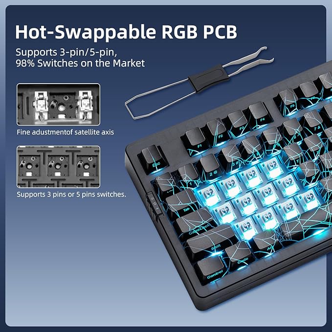 ZORNHER ZH980 Silent Mechanical Keyboard,95% Black Silent Gaming Keyboard with Number Pad,Shine Through Spider Web PC Keycaps,Keyboard Quiet Silent Switches