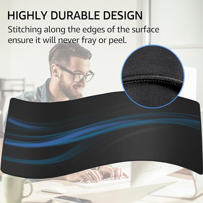 KTRIO Large Gaming Mouse Pad Desk Mat, Superior Micro-Weave Cloth for Precise Mouse Control, Non-Slip Rubber Base, Stitched Edges, Water-Resistant, for Gamer, Office & Home, 31.5" x 11.8" inches