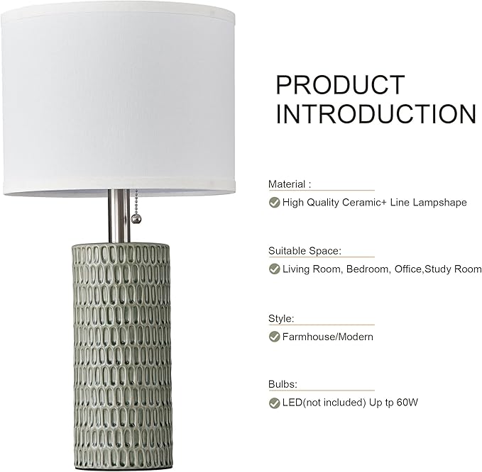 Reaketon Table Lamps for Living Room Set of 2, Ceramic Table Lamps for Bedroom, 20" Modern Lamps for Night Stands, Green