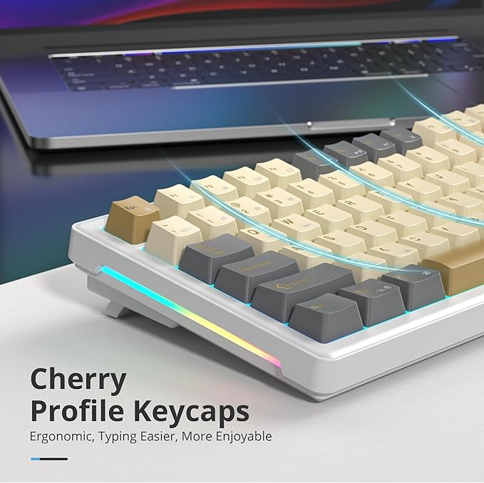 75% Brown Creamy Mechanical Keyboard Wired, Creamy Sound Gasket Gaming Thocky Keyboard with Knob, Hot Swappable RGB Custom Keyboard, Pre-lubed Cream Switch Keyboard (82 Caramel)