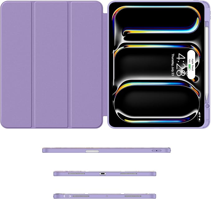 Soke Case for New iPad Pro 13 Inch (M5/M4, 2025/2024 Release), with Pencil Holder Trifold Stand Shockproof [Support Apple Pencil Charging + Auto Wake/Sleep], Soft TPU Back Cover, Lilac Marble